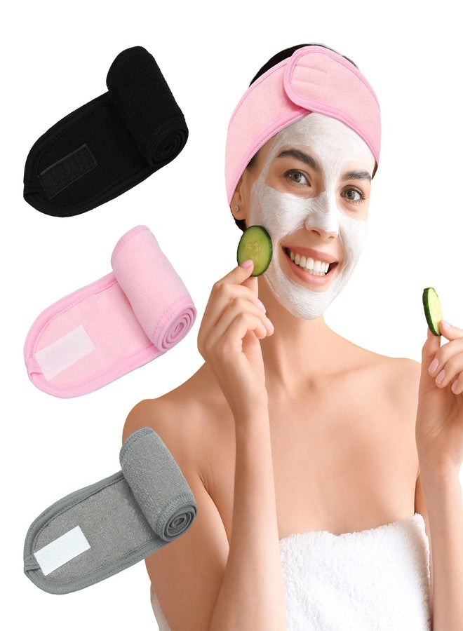 Pejnl 3 Pack Facial Spa Headband for Women - Adjustable, Non-Slip Terry Cloth Headband for Washing Face, Makeup, and Shower - Soft and Stretchable Hair Wrap - Image 1